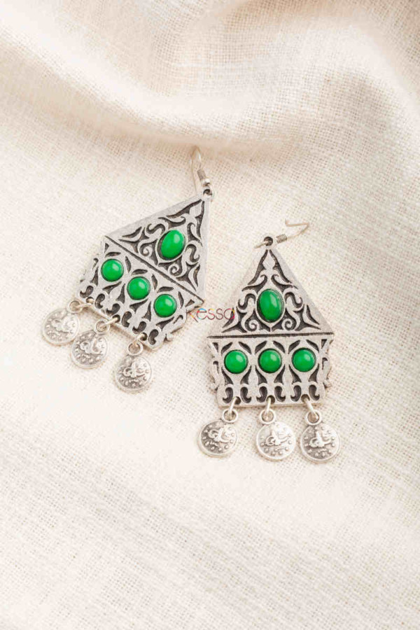 Image for Kessa Kpe230 Turkish Tribal Shape Earrings Green