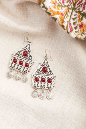 Image for Kessa Kpe230 Turkish Tribal Shape Earrings Red