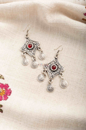 Image for Kessa Kpe244 Turkish Stone Coin Earring Red