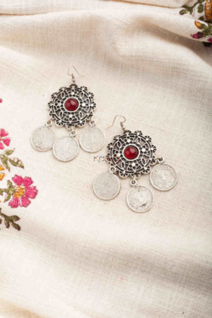Image for Kessa Kpe245 Turkish Circular Coin Earring Red