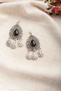 Image for Kessa Kpe247 Turkish Stone Coin Earring Black