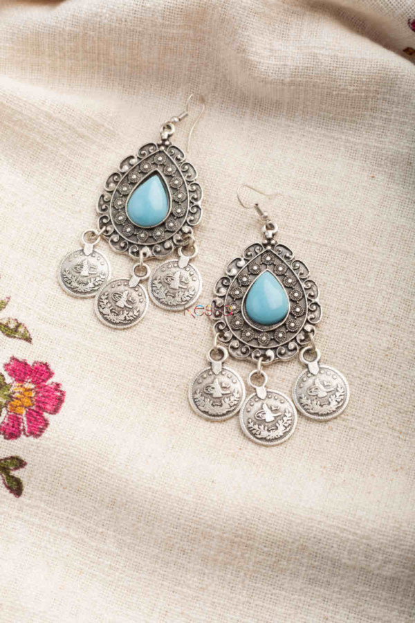 Image for Kessa Kpe247 Turkish Stone Coin Earring Blue