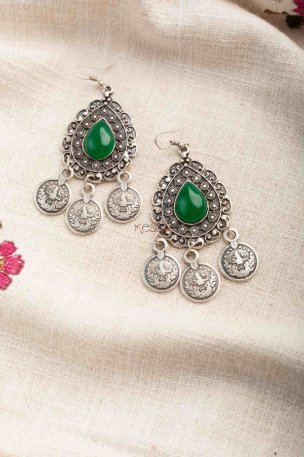 Image for Kessa Kpe247 Turkish Stone Coin Earring Green