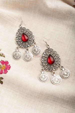Image for Kessa Kpe247 Turkish Stone Coin Earring Red