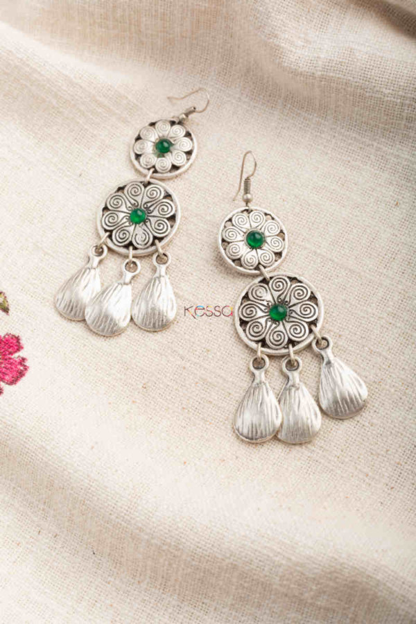 Image for Kessa Kpe253 Turkish Stone Coin Earring Green