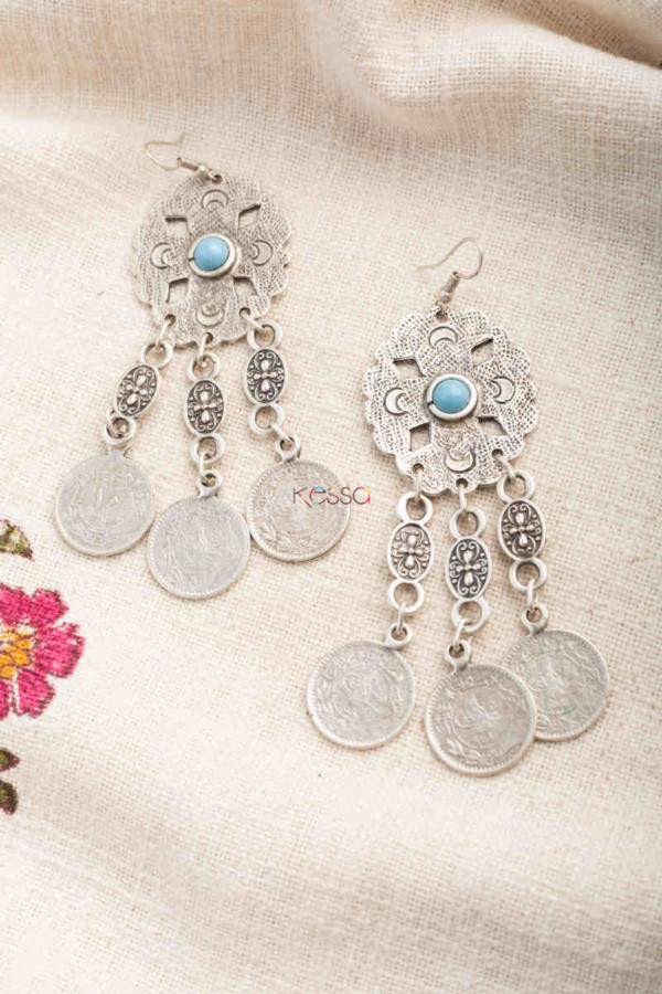 Image for Kessa Kpe261 Turkish Stone Coin Earring Blue