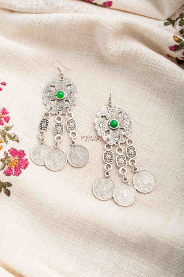Image for Kessa Kpe261 Turkish Stone Coin Earring Green