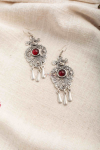 Image for Kessa Kpe263 Turkish Stone Coin Earring Red