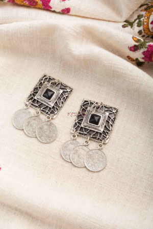 Image for Kessa Kpe269 Turkish Stone Rectangle Coin Earring Black