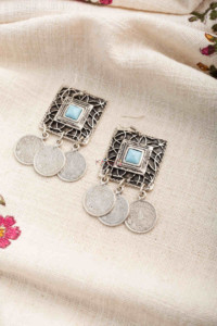 Image for Kessa Kpe269 Turkish Stone Rectangle Coin Earring Blue