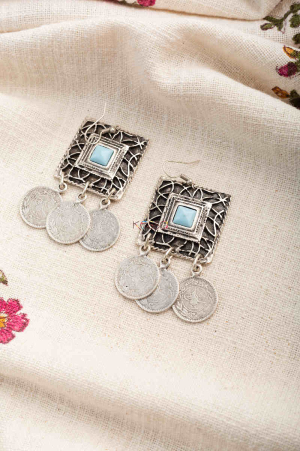 Image for Kessa Kpe269 Turkish Stone Rectangle Coin Earring Blue