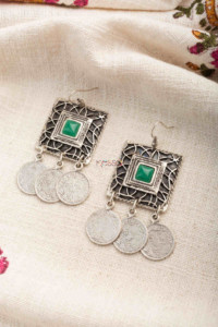 Image for Kessa Kpe269 Turkish Stone Rectangle Coin Earring Green