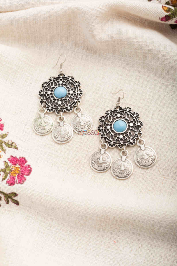 Image for Kessa Kpe274 Turkish Stone Coin Earring Blue
