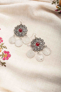 Image for Kessa Kpe274 Turkish Stone Coin Earring Red
