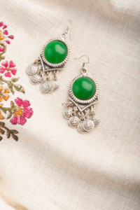 Image for Kessa Kpe275 Turkish Stone Coin Earring Green