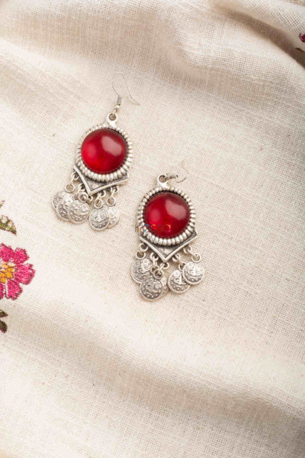 Image for Kessa Kpe275 Turkish Stone Coin Earring Red