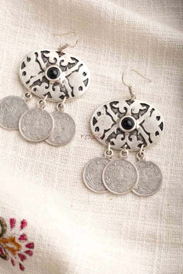 Image for Kessa Kpe331 Turkish Stone Coin Earring Black
