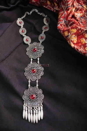 Image for Kessa Kpn122 Turkish Multi Stone Drop Necklace Red