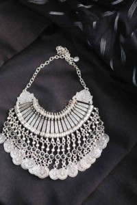 Image for Kessa Kpn126 Turkish Multi Stone Coin Chain Necklace Black