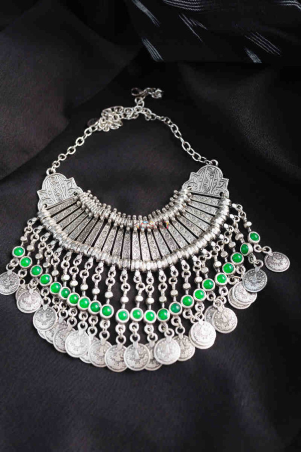 Image for Kessa Kpn126 Turkish Multi Stone Coin Chain Necklace Green