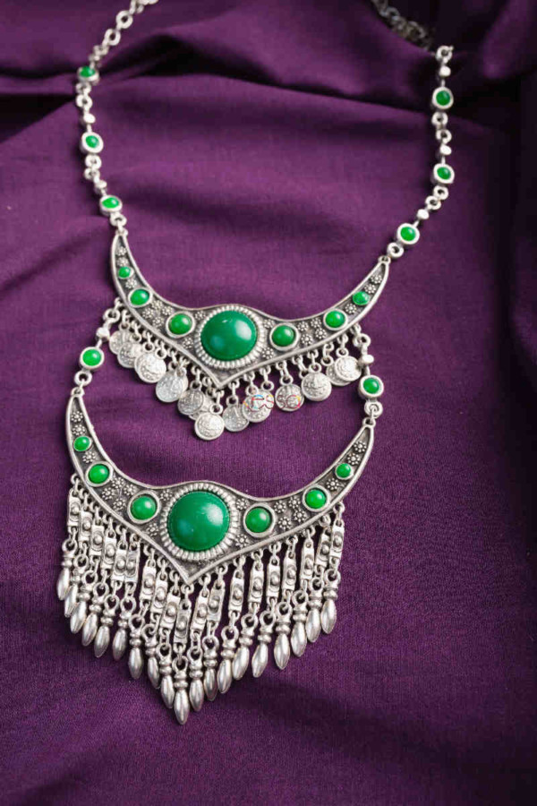 Image for Kessa Kpn127 Turkish Multi Stone Drop Necklace Green