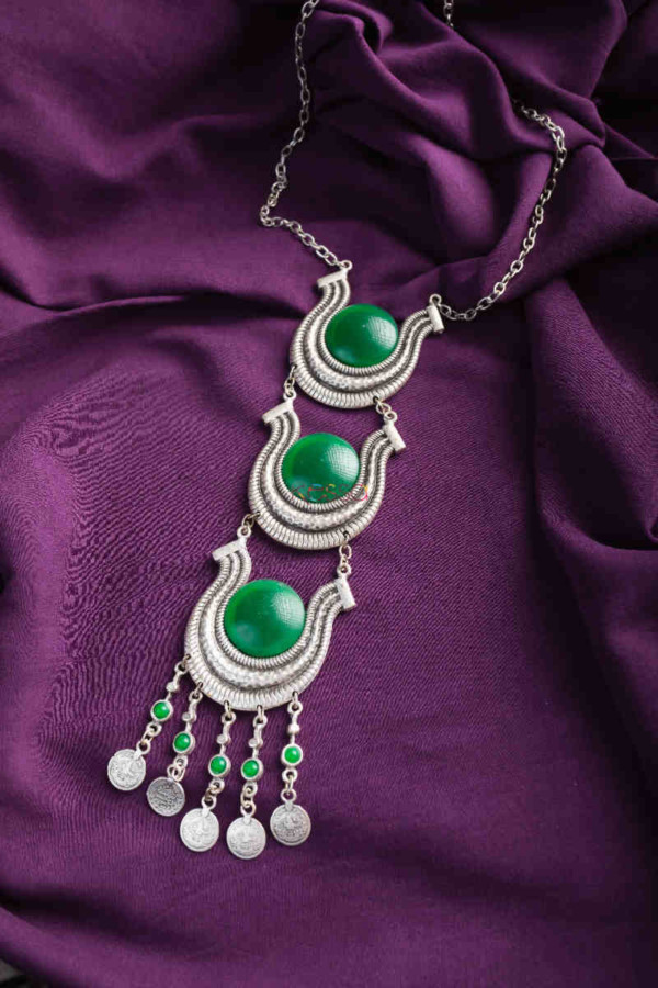 Image for Kessa Kpn128 Turkish Multi Color Stone Drop Necklace Green
