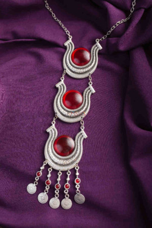 Image for Kessa Kpn128 Turkish Multi Color Stone Drop Necklace Red
