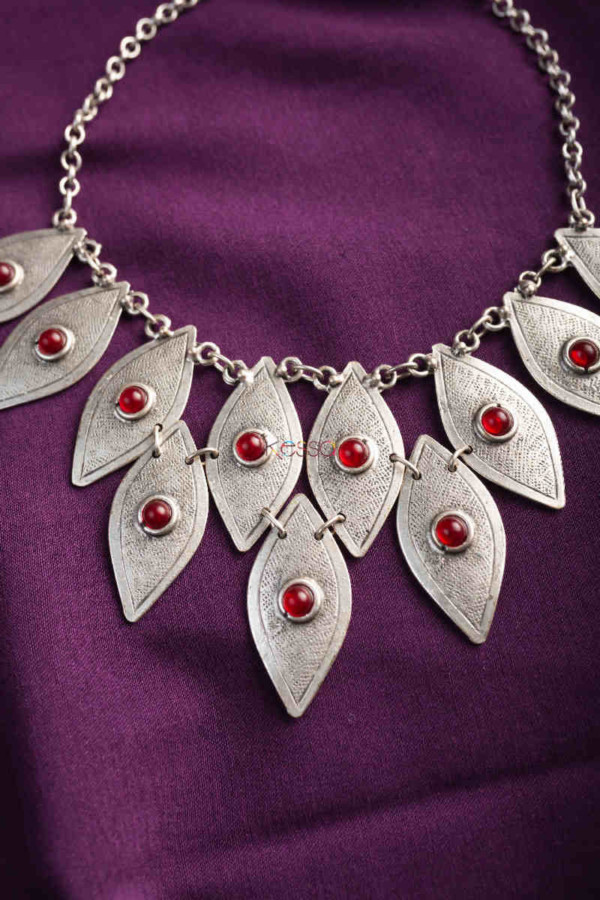 Image for Kessa Kpn129 Turkish Red Stone Chain Necklace Closeup