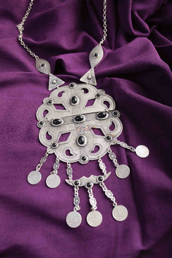 Image for Kessa Kpn135 Turkish Multi Stone Circular Necklace Black