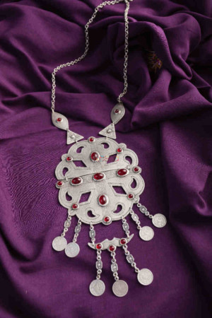 Image for Kessa Kpn135 Turkish Multi Stone Circular Necklace Red