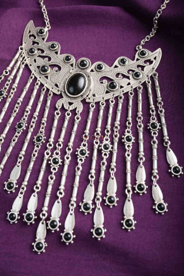 Image for Kessa Kpn136 Turkish Multi Stone Pendant Necklace Black