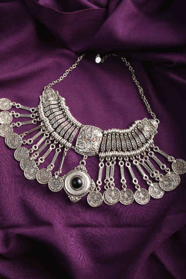 Image for Kessa Kpn137 Turkish Stone Coin Necklace Black