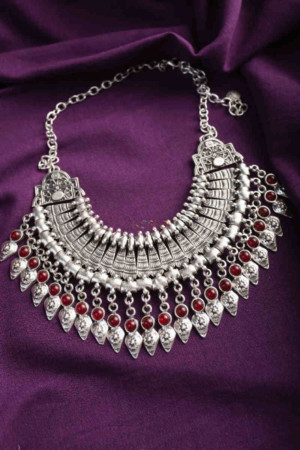 Image for Kessa Kpn141 Turkish Multi Stone Chain Necklace Red