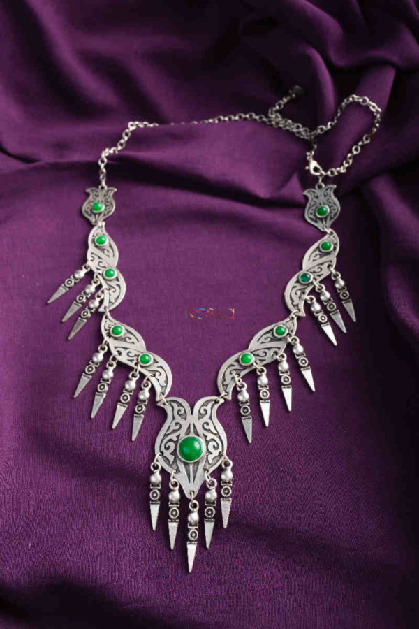 Image for Kessa Kpn142 Turkish Multi Stone Drop Necklace Green