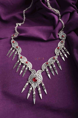 Image for Kessa Kpn142 Turkish Multi Stone Drop Necklace Red