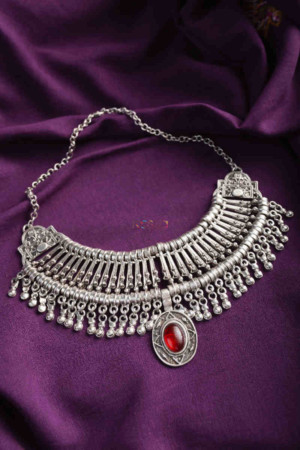 Image for Kessa Kpn143 Turkish Stone Drop Necklace Red