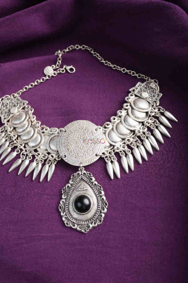 Image for Kessa Kpn144 Turkish Stone Drop Necklace Black
