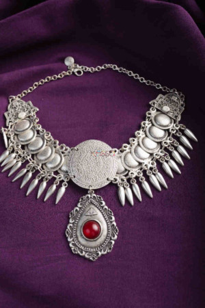 Image for Kessa Kpn144 Turkish Stone Drop Necklace Red