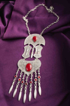 Image for Kessa Kpn147 Turkish Multi Stone Drop Necklace Red