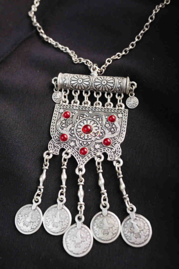 Image for Kessa Kpn153 Turkish Multi Stone Coin Necklace Closeup