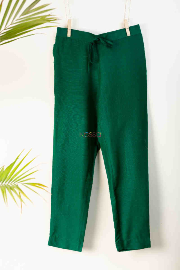 Image for Ws207p Cotton Silk Pants Pocket Elasticated Waist Bgreen Featured