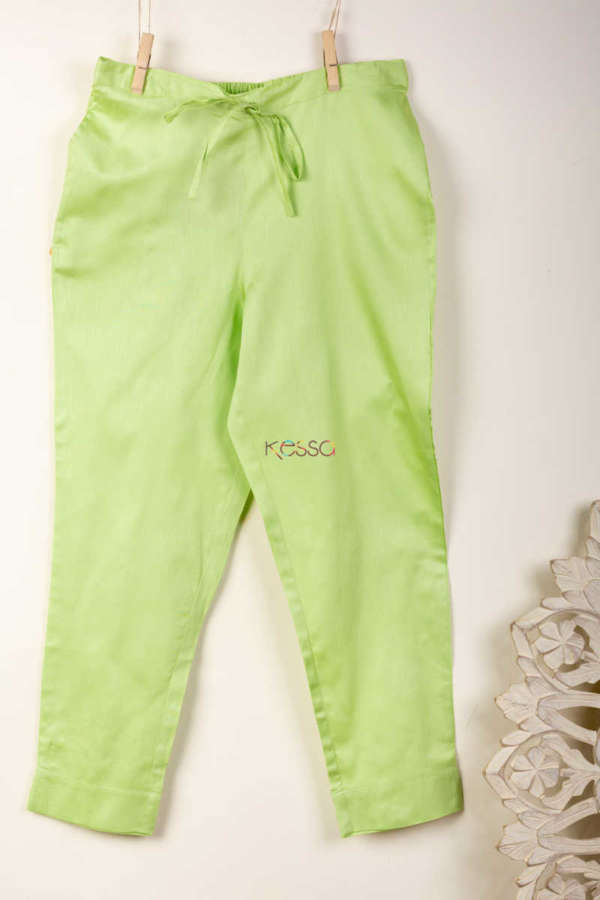 Image for Kessa Wfs01 Zaam Silk Cotton Pant Light Green Sitting