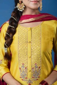 Image for Kessa Ws904 Anima Chanderi Kurta Pant Set Closeup