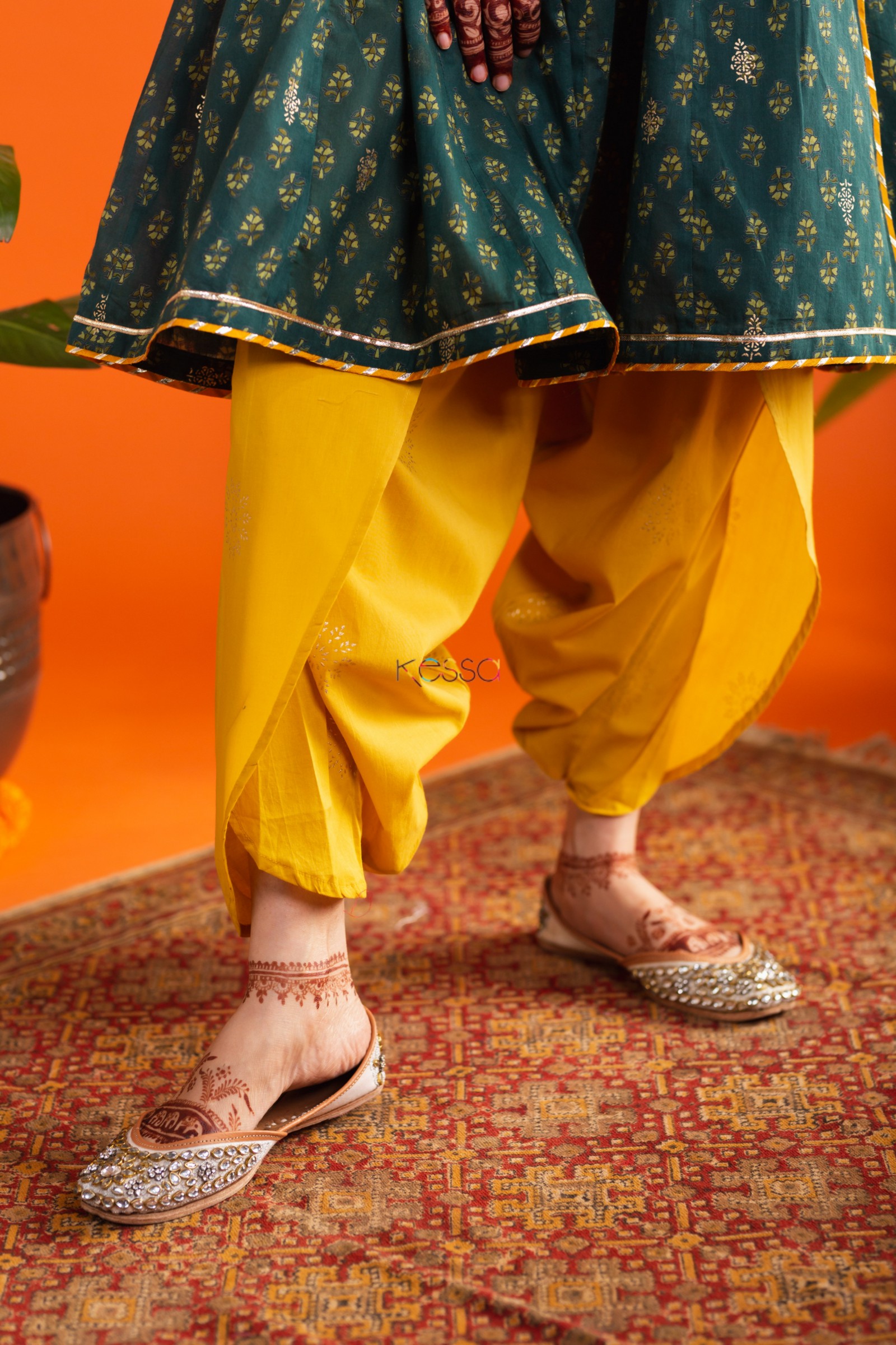 KID1 Girls Blue  Mustard Yellow Printed Cotton Kurti with Dhoti Pants   Accessories  Absolutely Desi