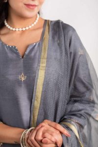 Image for Kessa Ws914 Nayna Silk Kurta Pant Set With Kota Doria Dupatta Closeup