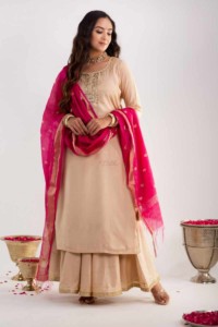Image for Kessa Ws918 Sakhi Muslin Kurta Skirt Set With Chanderi Dupatta Front