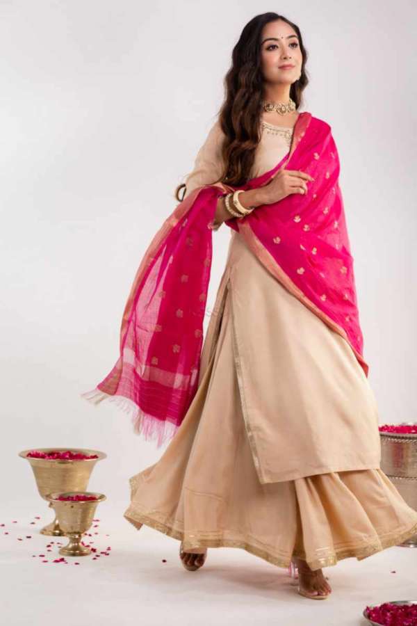Image for Kessa Ws918 Sakhi Muslin Kurta Skirt Set With Chanderi Dupatta Side