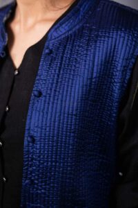Image for Kessa Sj28blue Mrinal Quilted Full Sleeves Reverable Silk Jacket Closeup 2