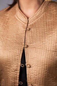 Image for Kessa Sj30beige Arunima Quilted Half Sleeves Reverable Silk Jacket Closeup 2