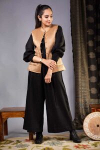 Image for Kessa Sj30beige Arunima Quilted Half Sleeves Reverable Silk Jacket Front